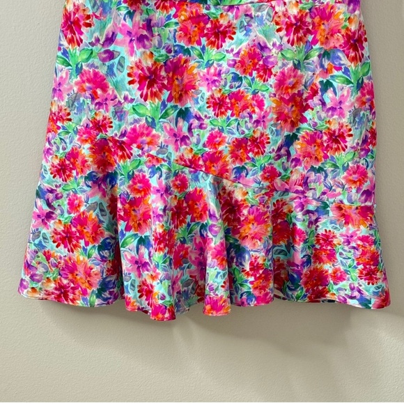 Amanda Uprichard Mini Dress One Shoulder Floral Watercolor Cotton Size Large - Picture 6 of 16